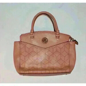 Ann Klein Handbag Rose Pink Purse Satchel w/ Cross Body Faux Leather Cross Strap